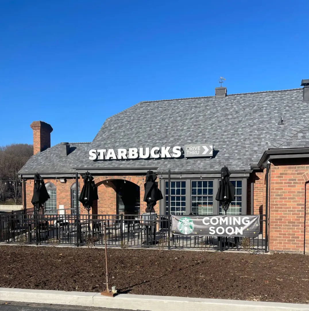 A starbucks is shown with the words " coming soon ".