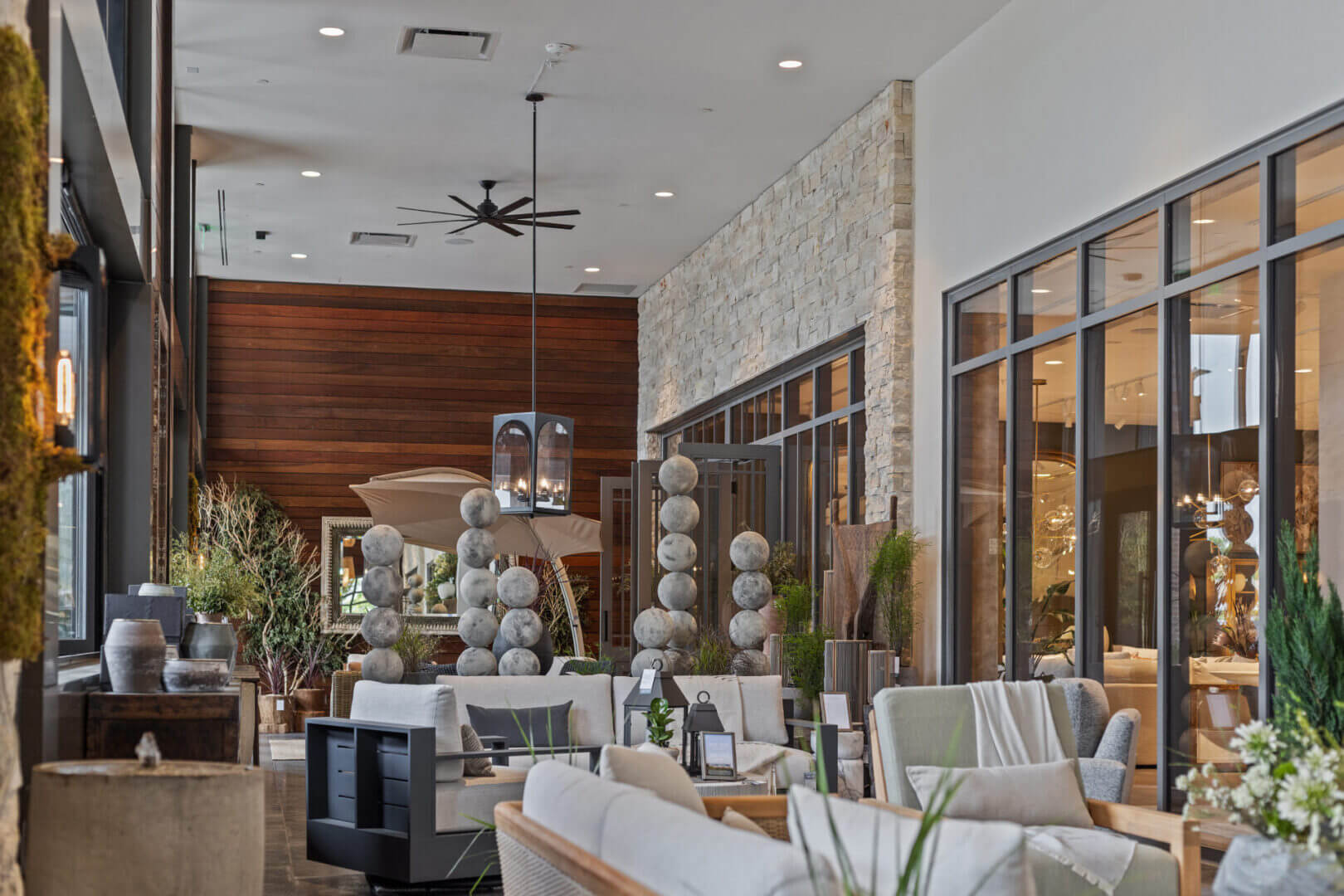 Modern outdoor patio with stylish seating area.